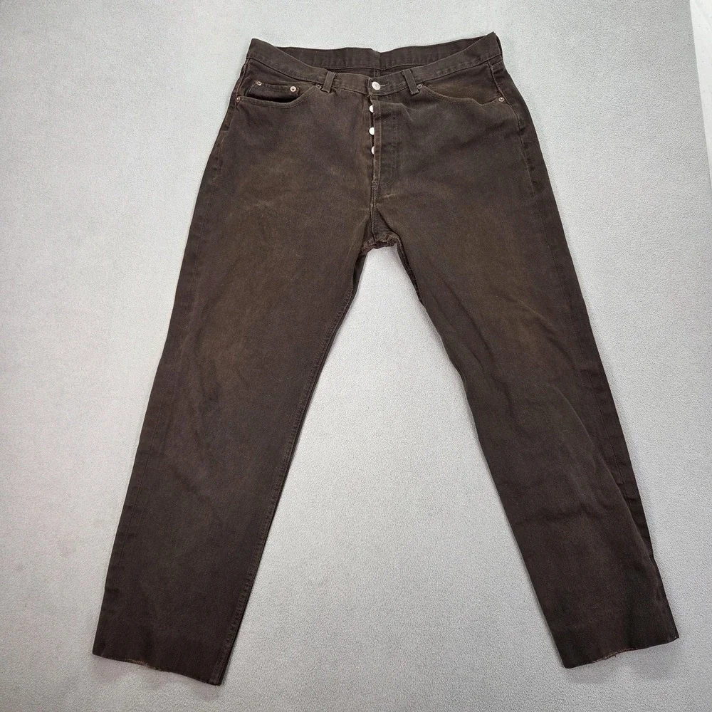 VTG Levis 501 Jeans Mens Brown Raw Hem Straight Denim Made USA 90s Fits 33x28
